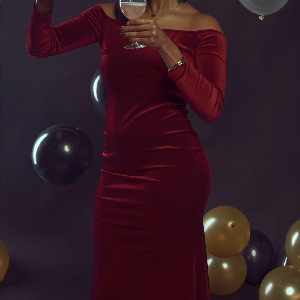 Velvet Maroon Off The Shoulder Gown